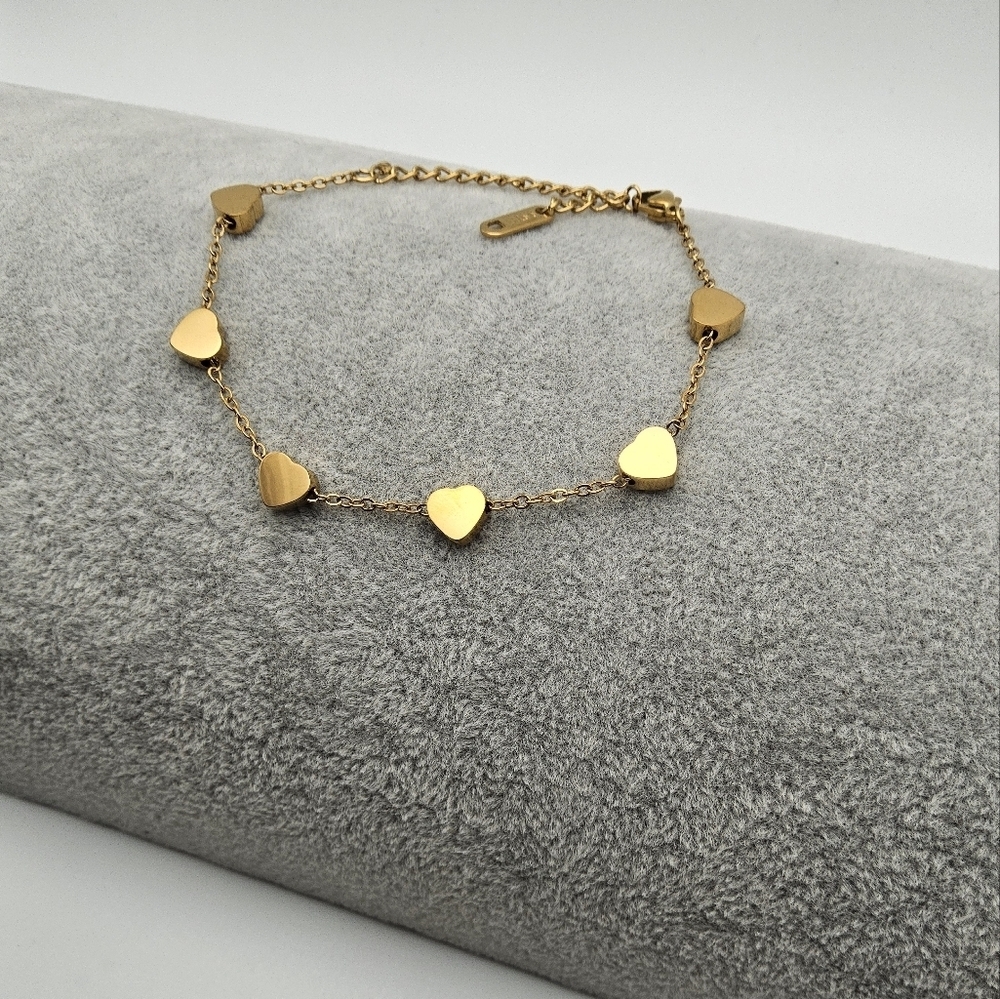 18k Gold Plated Stainless Steel Heart Chain Bracelet